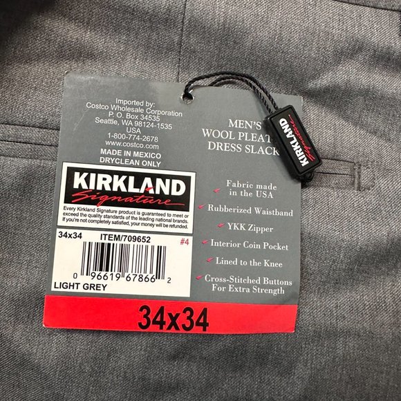 Kirkland Signature Men's Wool Pleated Dress Slack Pants,Light Grey,New With Tag - Picture 4 of 4